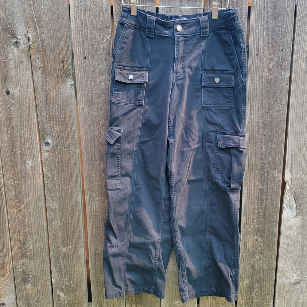 Hollister Low Rise Baggy Cargo Pants Black Utility Sz 4R Grunge Downtown Girl